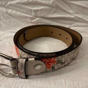 MICHAEL KORS Vanilla White Faux Leather Floral-Print MK Signature Logo Belt XL